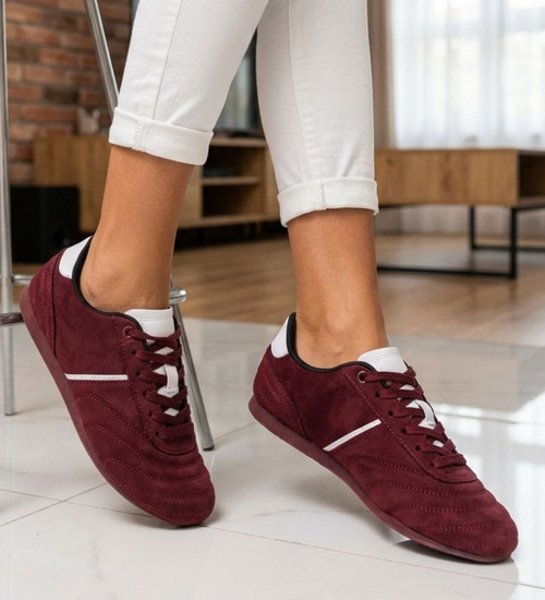 Bordowe sneakersy damskie zamszowe /A10-3 18801 W282/
