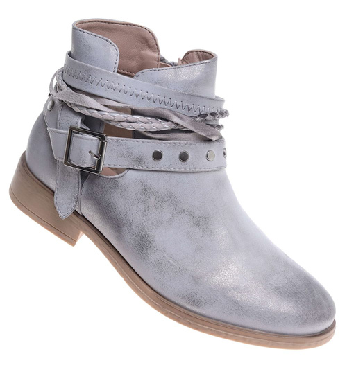 Srebrne damskie botki z wyciętą cholewką /D3-3 18515 T198/