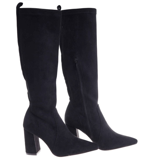 Klasyczne czarne kozaki damskie na obcasie /F3-2 18385 W456/