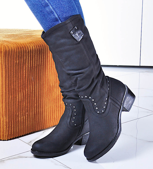 Czarne zamszowe kozaki damskie z ociepleniem /H2 10352 T293/