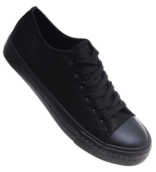 Czarne sznurowane damskie trampki /B3-2 16401 G168/