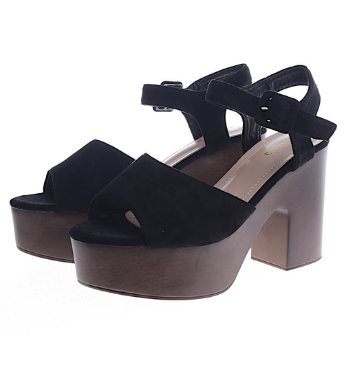 Czarne damskie sandały na platformie /C1-3 13106 T2/