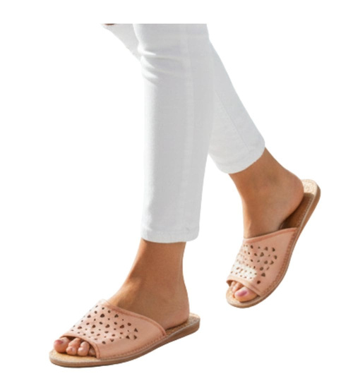 Skórzane kapcie domowe ażurowe klapki /A5-1 6137 S174/