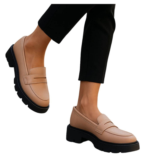 Cieliste półbuty loafersy damskie na platformie /K3-4 18627 W147/