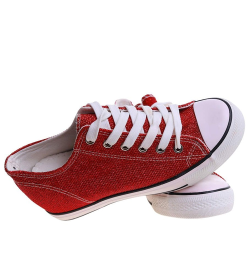 Czerwone wiązane trampki sneakersy na niskim koturnie /F6-3 13522 T8-6/
