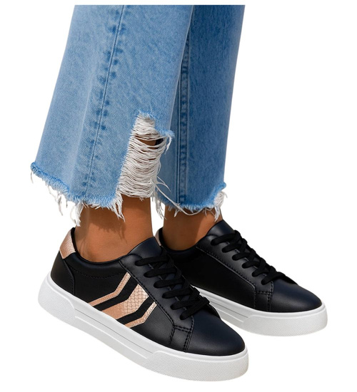 Czarne wiązane trampki na platformie /C2-2 15788 T231/