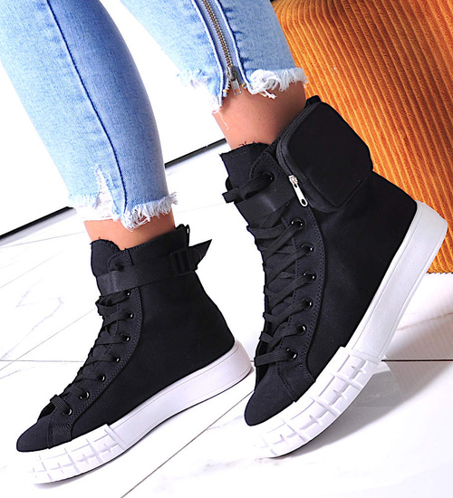 Sznurowane trampki damskie Czarne /F3-3 12383 S115/