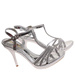 Błyszczące srebrne sandały na szpilce /B4-2 17902 G182/