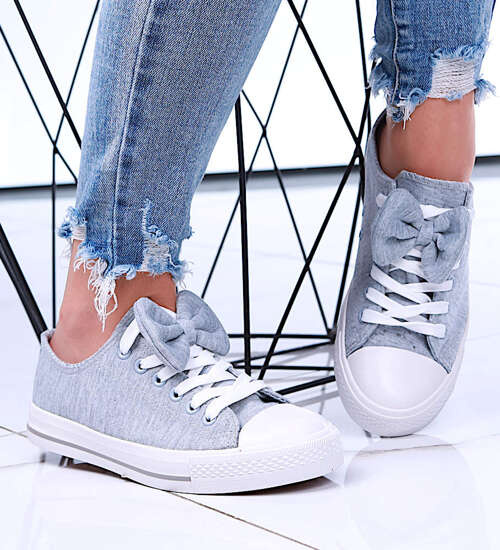 Sznurowane szare trampki z kokardką /D2-2 1650 T138/