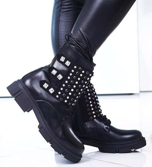 Czarne botki workery z dżetami /G8-3 15134 T431/ Czarne botki workery z dżetami /G8-3 15134 T431/