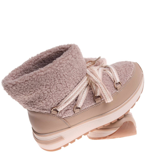 Zimowe botki śniegowce z futerkiem Khaki /F6-2 18538 W341/