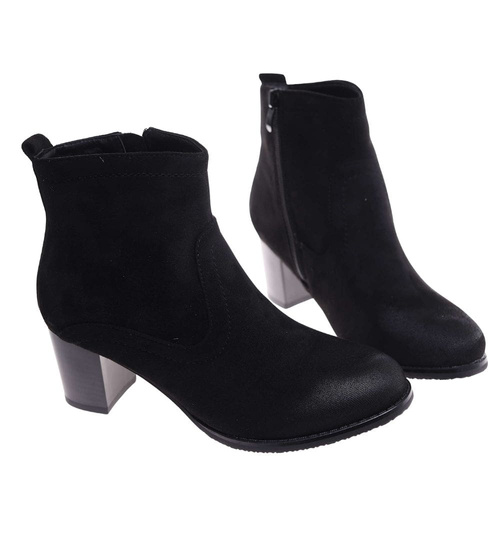 Klasyczne czarne botki damskie na obcasie /B4-2 18188 T399/