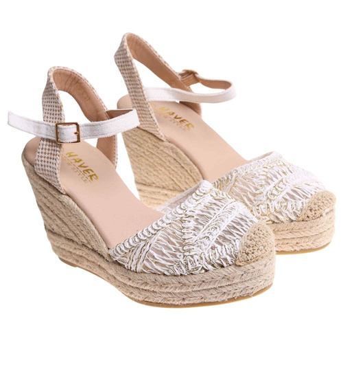 Sandały damskie na koturnie i platformie Białe espadryle /E7-1 17860 T582/