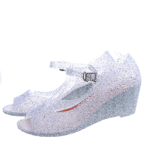 Plażowe sandały meliski na koturnie Srebrne otwarte /H2 14572 T890/