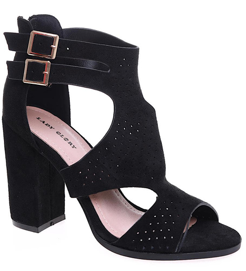 Czarne damskie sandały na słupku /D3-2 15926 T783/