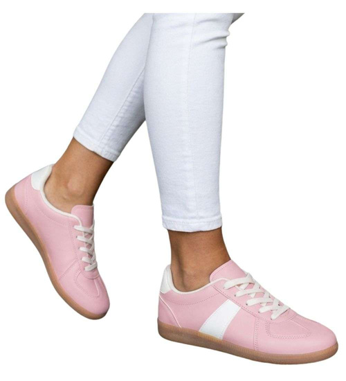 Wiązane snekaersy damskie różowe pastelowe /E6-3 18711 T177/