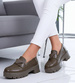 Zielone wsuwane loafersy damskie /F9-1 15492 T346/