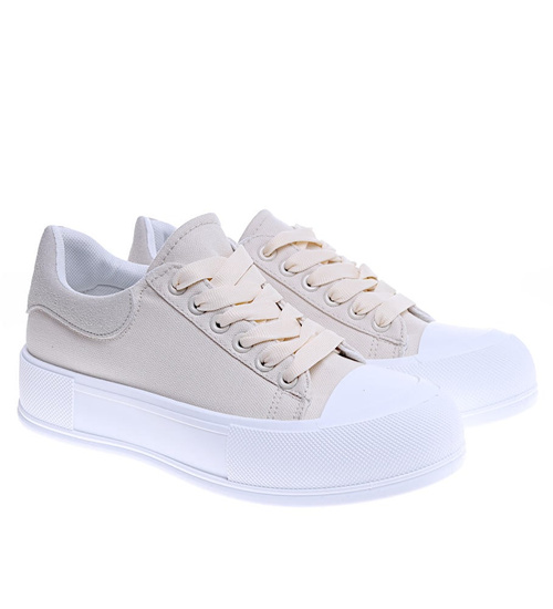 Beżowe damskie trampki sneakersy na platformie /D6-3 14725 T214/