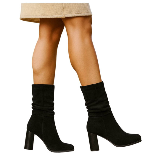 Czarne eleganckie botki na obcasie /C5-1 18410 W482/