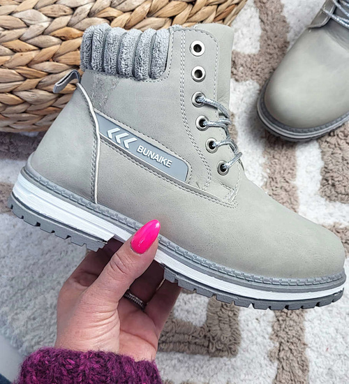 Ocieplane jasno szare trapery botki damskie /E3-1 15360 S595/