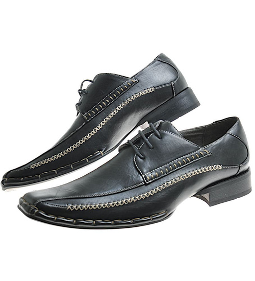 Półbuty męskie pantofle sznurowane CZARNE / A8-2 9781 S097/