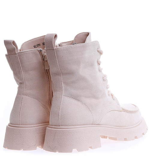 Wiązane damskie beżowe botki trapery /E4-3 15182 T428/