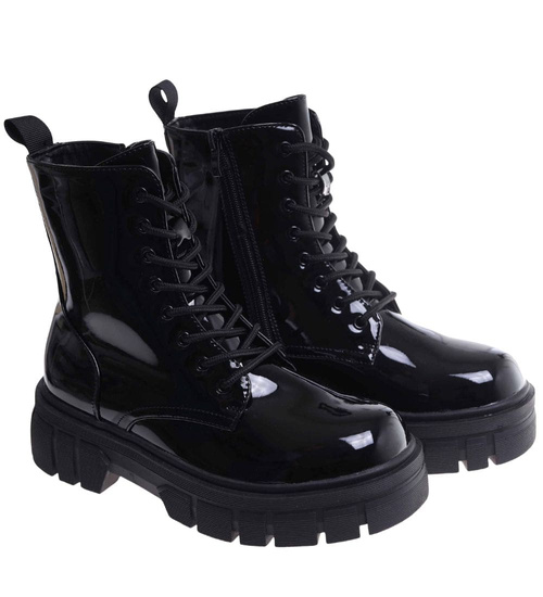 Czarne trapery damskie na platformie /E9-1 18209 W484/