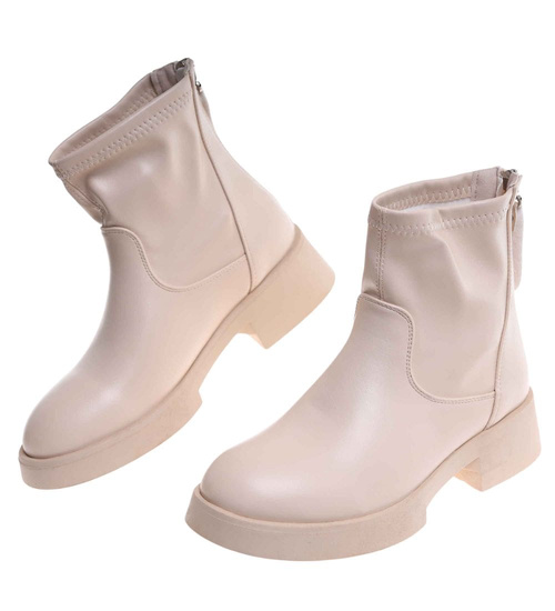 Beżowe botki na niskiej platformie /B3-2 18210 W212/