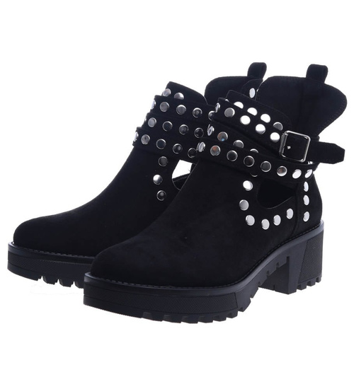 Czarne botki na platformie z ćwiekami /G4-2 13615 S198/