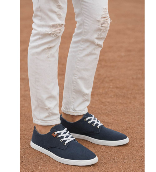 Granatowe sznurowane trampki męskie /e2-2 3502 T450/