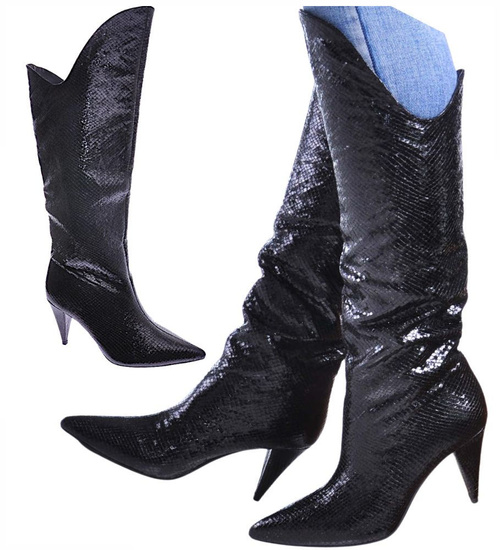 Wsuwane damskie kozaki Czarne /D3-1 12438 T232/