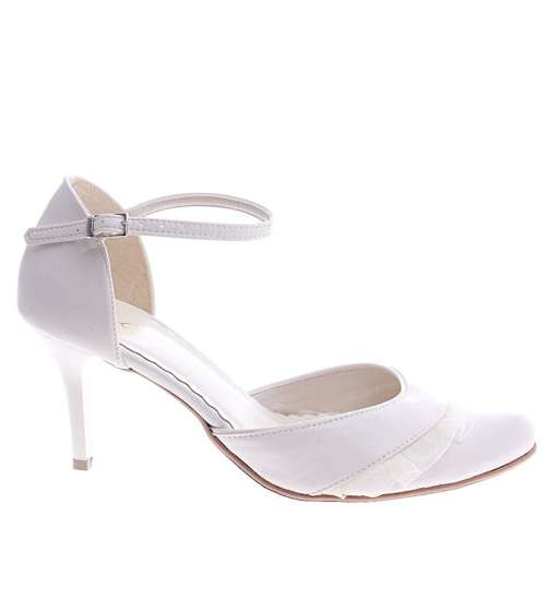 Czółenka szpilki ze skóry naturalnej Ecru /G4-1 SR07/