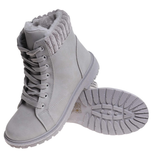Zimowe szare botki trapery z futerkiem /A4-2 18613 T319/