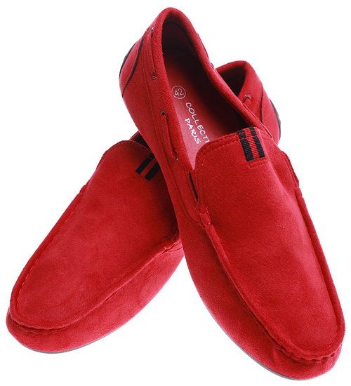 Czerwone męskie mokasyny półbuty z zamszu /D6-1 15633 T250/