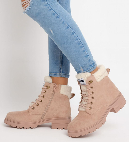 Zimowe ocieplane botki trapery Khaki /G12-3 18181 T434/