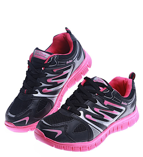 Lekkie sportowe buty damskie czarno różowe /A4-3 13746 S203/