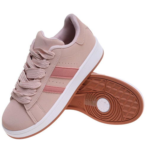 Pastelowe sznurowane trampki damskie Różowe /E6-2 18819 W385/
