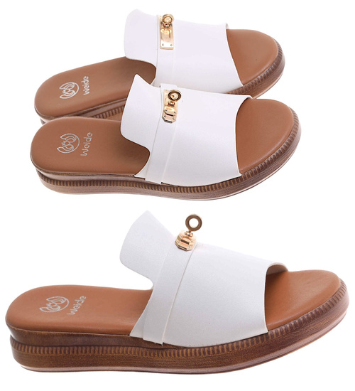 Klapki damskie białe na platformie /E6-3 17776 T232/