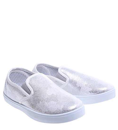 Wsuwane srebrne dziewczęce tenisówki slip on /B6-2 15593 T196/