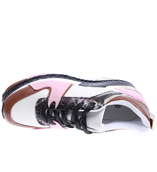 Sznurowane biało różowe buty sportowe /D9-3 15773 T283/