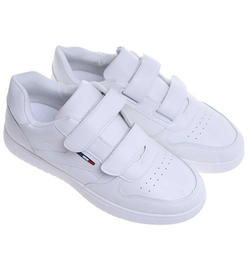 Wygodne białe trampki męskie na rzepy /F3-2 18139 T381/