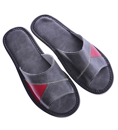 Szare skórzane klapki domowe /A4-1 12554 M192/