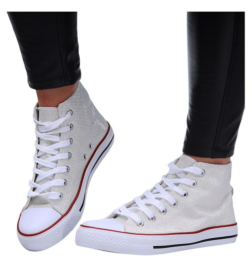 Białe trampki damskie z wysoką cholewką /E8-3 16604 G099/