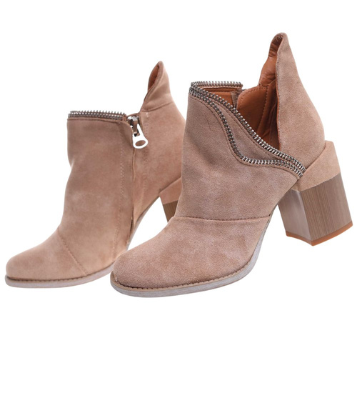 Damskie botki na stabilnym obcasie Khaki /J5-2 12419 S281/