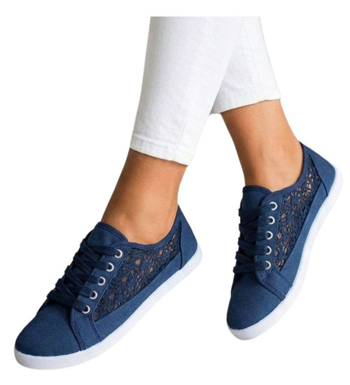 Granatowe ażurowe koronkowe tenisówki /G3-2 17611 T137/