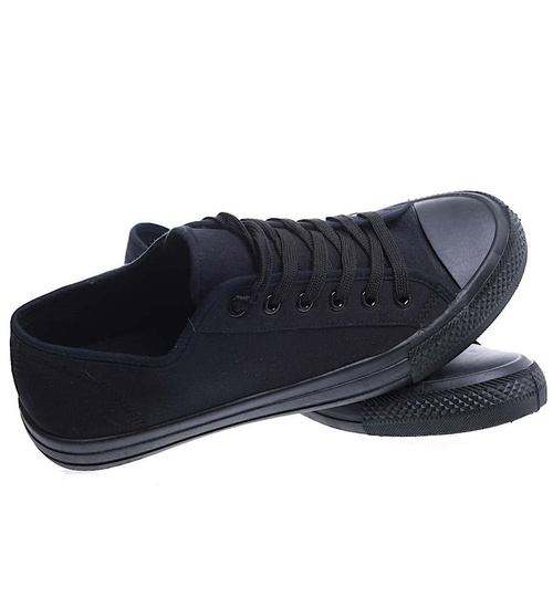 Czarne sznurowane trampki męskie z tkaniny /F1-2 15496 T232/