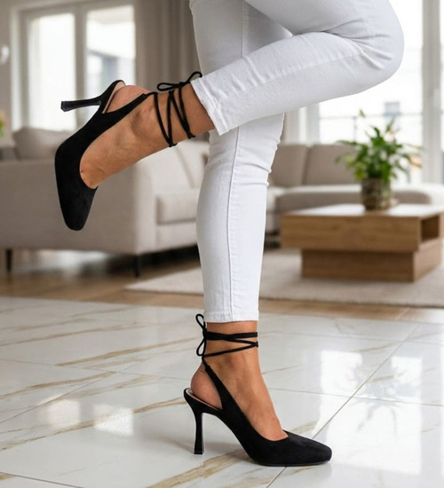 Zamszowe czarne czółenka szpilki /G9-1 12061 S297/