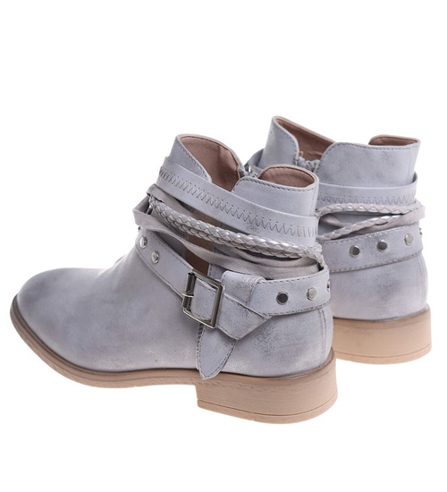 Srebrne damskie botki z wyciętą cholewką /D3-3 18515 T198/