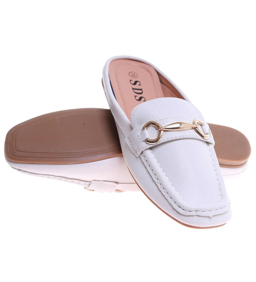 Klapki damskie płaskie białe /B5-2 17608 T182/