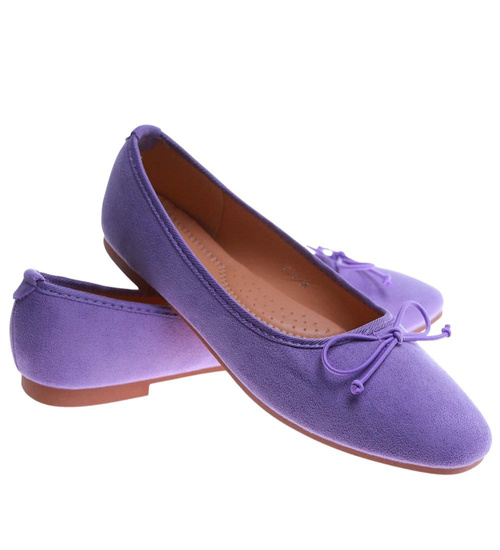 Zamszowe fioletowe baleriny damskie z kokardą /F7-2 17542 G130/